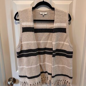 Madewell Beige Cream Striped Coastward Fringe Sweater Vest S/M Cotton Blend